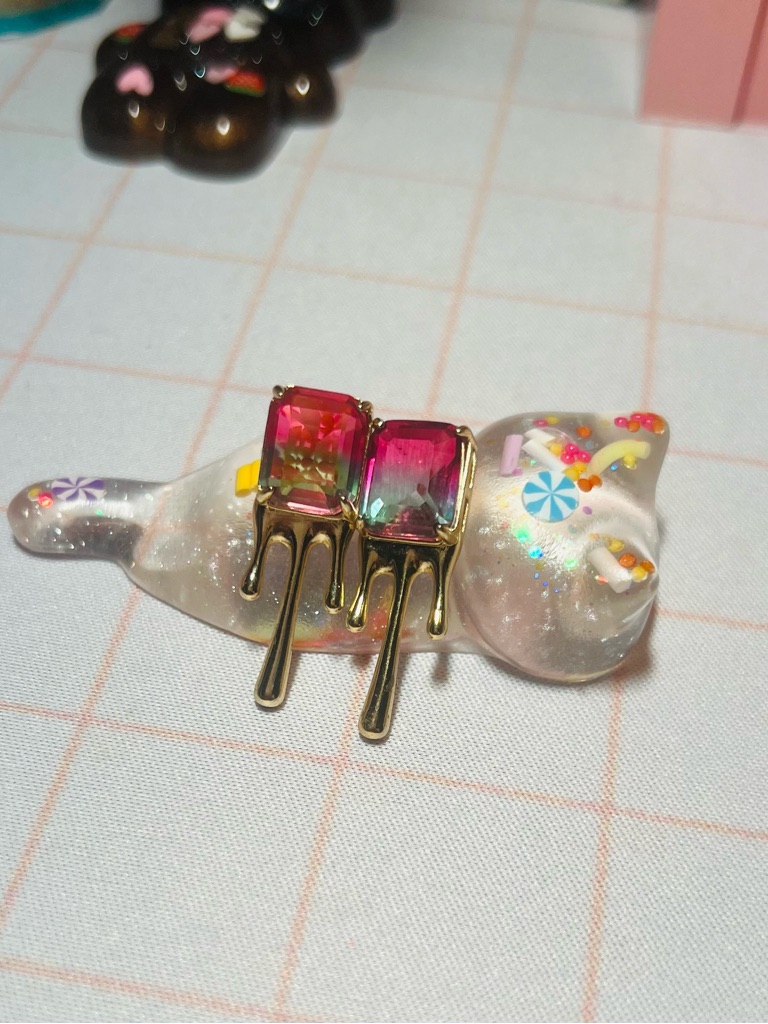 Gold-Accent Pink Gradient Paint Drip Earrings